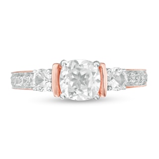 6.0mm Cushion-Cut Lab-Created White Sapphire Collar Ring in Sterling Silver with 14K Rose Gold Plate|Peoples Jewellers