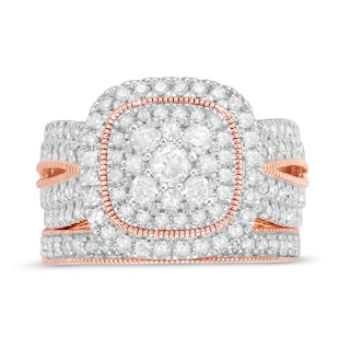 1.29 CT. T.W. Multi-Diamond Cushion Frame Vintage-Style Bridal Set in 10K Rose Gold|Peoples Jewellers