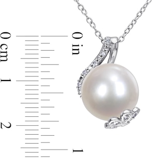 12.0-12.5mm Freshwater Cultured Pearl and 0.10 CT. T.W. Diamond Flower Wrap Pendant in Sterling Silver|Peoples Jewellers