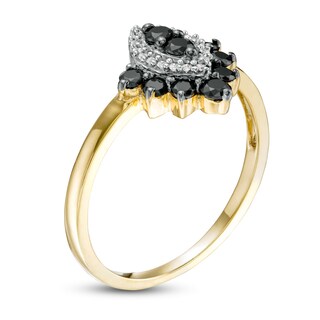 0.40 CT. T.W. Enhanced Black and White Composite Diamond Marquise Frame Chevron Ring in 10K Gold|Peoples Jewellers