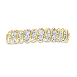 0.12 CT. T.W. Baguette and Round Diamond Stackable Spiral Anniversary Band in 10K Gold|Peoples Jewellers