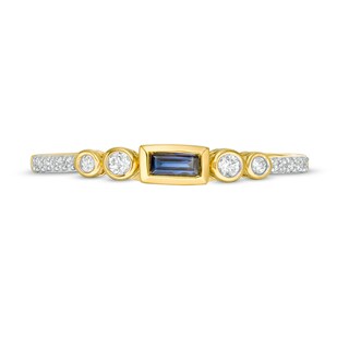 Sideways Baguette-Cut Blue Sapphire and 0.10 CT. T.W. Diamond Art Deco Stackable Ring in 10K Gold|Peoples Jewellers