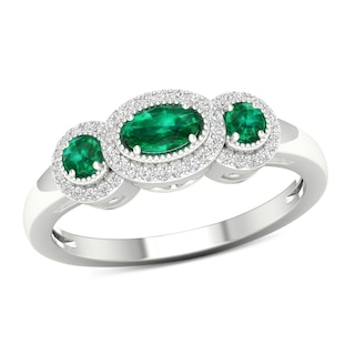 Emerald and 0.12 CT. T.W. Diamond Frame Vintage-Style Ring in 10K White Gold|Peoples Jewellers
