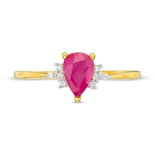 Pear-Shaped Ruby and 0.04 CT. T.W. Diamond Ring in 10K Gold|Peoples Jewellers