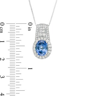 Oval Lab-Created Blue and White Sapphire Drop Pendant in Sterling Silver|Peoples Jewellers