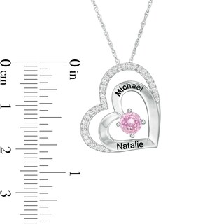 5.0mm Simulated Birthstone and Lab-Created White Sapphire Double Heart Pendant in Sterling Silver (1 Stone and 2 Lines)|Peoples Jewellers
