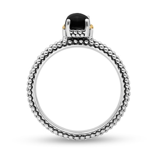 Stackable Expressions™ 5.0mm Onyx Oxidized Beaded Shank Ring in Sterling Silver and 14K Gold|Peoples Jewellers