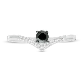 0.18 CT. T.W. Enhanced Black and White Diamond Chevron Promise Ring in 10K White Gold|Peoples Jewellers