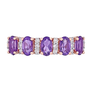 Oval Amethyst and 0.16 CT. T.W. Diamond Five Stone Ring in 14K Rose Gold|Peoples Jewellers