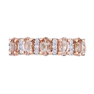 Oval Morganite and 0.16 CT. T.W. Diamond Five Stone Ring in 14K Rose Gold|Peoples Jewellers