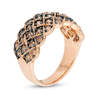 1.00 CT. T.W. Enhanced Champagne Diamond Vintage-Style Quilt Ring in 10K Rose Gold|Peoples Jewellers