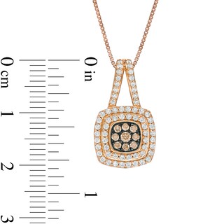 0.50 CT. T.W. Champagne and White Composite Diamond Double Cushion Frame Pendant in 10K Rose Gold|Peoples Jewellers