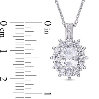 Oval Lab-Created White Sapphire and Diamond Accent Starburst Frame Pendant in Sterling Silver|Peoples Jewellers