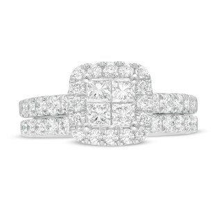 1.00 CT. T.W. Quad Princess-Cut Diamond Frame Bridal Set in 14K White Gold|Peoples Jewellers