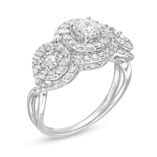 0.95 CT. T.W. Diamond Past Present Future® Double Frame Engagement Ring in 10K White Gold|Peoples Jewellers