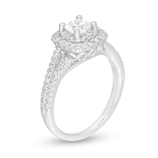 1.00 CT. T.W. Princess-Cut Diamond Double Frame Split Shank Engagement Ring in 14K White Gold|Peoples Jewellers