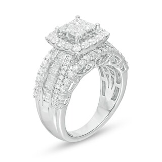 1.95 CT. T.W. Quad Princess-Cut Diamond Frame Multi-Row Engagement Ring in 14K White Gold|Peoples Jewellers