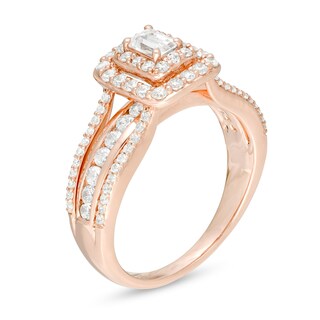 0.95 CT. T.W. Emerald-Cut Diamond Double Frame Multi-Row Engagement Ring in 14K Rose Gold|Peoples Jewellers
