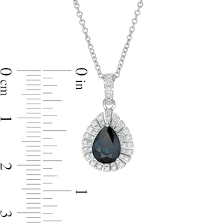 EFFY™ Collection Pear-Shaped Blue Sapphire and 0.25 CT. T.W. Diamond Frame Pendant in 14K White Gold|Peoples Jewellers