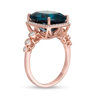 EFFY™ Collection Cushion-Cut London Blue Topaz and 0.33 CT. T.W. Diamond Ring in 14K Rose Gold|Peoples Jewellers