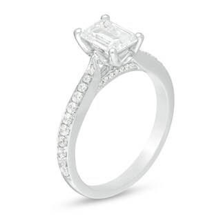1.26 CT. T.W. Certified Emerald-Cut Diamond Vintage-Style Engagement Ring in 14K White Gold (I/I1)|Peoples Jewellers