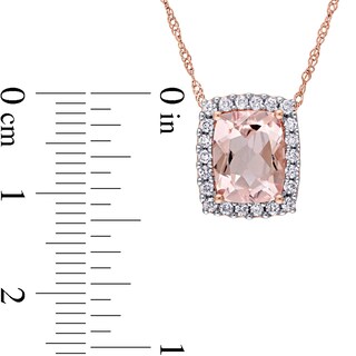 Elongated Cushion-Cut Morganite and 0.24 CT. T.W. Diamond Frame Pendant in 14K Rose Gold - 17"|Peoples Jewellers