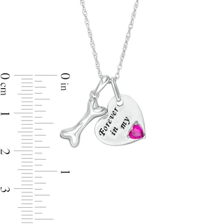 4.0mm Simulated Birthstone "Forever in my" Heart and Dog Bone Charm Pendant in Sterling Silver (1 Stone)|Peoples Jewellers