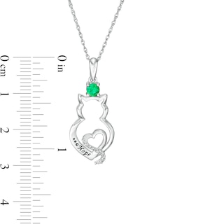 Simulated Birthstone and Diamond Accent Engravable Cat Outline and Heart Pendant in Sterling Silver (1 Stone and Line)|Peoples Jewellers