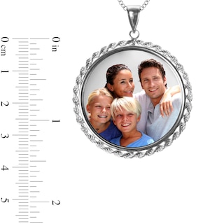 Engravable Photo Rope Chain Frame Circle Pendant in Sterling Silver (1 Image and 4 Lines)|Peoples Jewellers