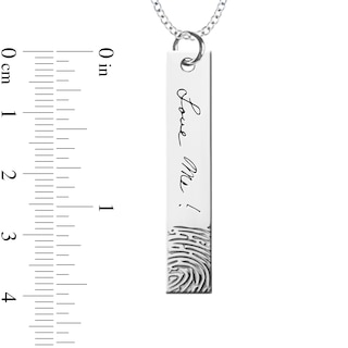 Engravable Print and Your Own Handwriting Vertical Bar Pendant in Sterling Silver (1 Image and Line)|Peoples Jewellers