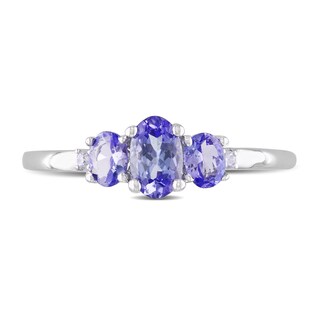 Oval Tanzanite and Diamond Accent Three Stone Ring in 10K White Gold|Peoples Jewellers