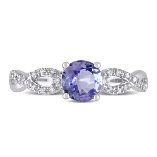 6.0mm Tanzanite and 0.08 CT. T.W. Diamond Twist Shank Ring in 10K White Gold|Peoples Jewellers