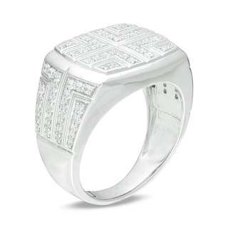 Men's 0.80 CT. T.W. Diamond Bold Cross Signet Ring in 10K White Gold|Peoples Jewellers