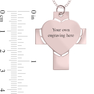 Engravable Photo Perforated Heart Cross Pendant in 10K White, Yellow or Rose Gold (1 Image and 2 Lines)|Peoples Jewellers