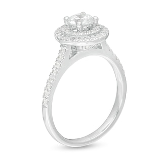 1.00 CT. T.W. Certified Lab-Created Diamond Double Frame Engagement Ring in 14K White Gold (F/SI2)|Peoples Jewellers