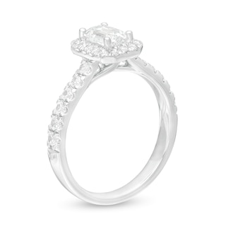 1.00 CT. T.W. Certified Emerald-Cut Lab-Created Diamond Frame Engagement Ring in 14K White Gold (F/SI2)|Peoples Jewellers