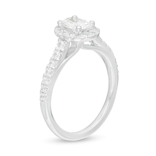 1.00 CT. T.W. Certified Oval Lab-Created Diamond Frame Engagement Ring in 14K White Gold (F/SI2)|Peoples Jewellers