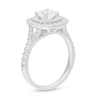 1.50 CT. T.W. Certified Lab-Created Diamond Double Frame Split Shank Engagement Ring in 14K White Gold (F/SI2)|Peoples Jewellers