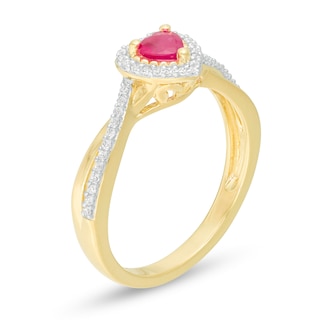 4.0mm Heart-Shaped Ruby and 0.12 CT. T.W. Diamond Split Shank Crossover Ring in 10K Gold|Peoples Jewellers