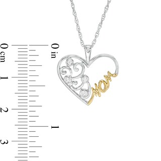 0.04 CT. T.W. Diamond Filigree Heart "MOM" Pendant in Sterling Silver and 10K Gold|Peoples Jewellers