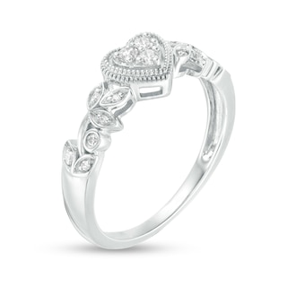 0.115 CT. T.W. Diamond Heart Frame Filigree Vintage-Style Promise Ring in Sterling Silver|Peoples Jewellers