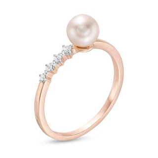 7.0mm Freshwater Cultured Pearl and 0.04 CT. T.W. Diamond Ring in 10K Rose Gold|Peoples Jewellers