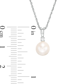 7.0mm Freshwater Cultured Pearl and Lab-Created White Sapphire Pendant in Sterling Silver|Peoples Jewellers