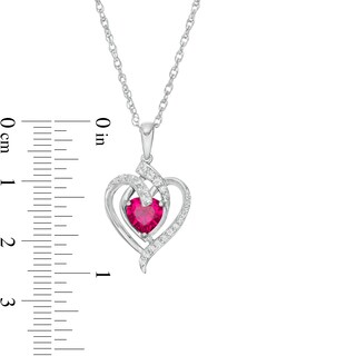6.0mm Lab-Created Ruby and White Sapphire Ribbon Heart Pendant in Sterling Silver|Peoples Jewellers