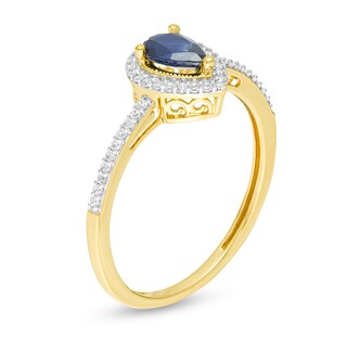 Pear-Shaped Blue Sapphire and 0.10 CT. T.W. Diamond Frame Ring in 10K Gold|Peoples Jewellers