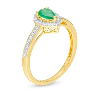 Pear-Shaped Emerald and 0.10 CT. T.W. Diamond Frame Ring in 10K Gold|Peoples Jewellers