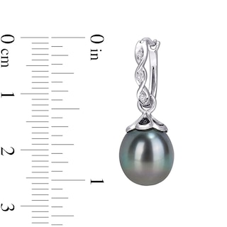 9.0-9.5mm Baroque Black Tahitian Cultured Pearl and Diamond Accent Dangle Drop Earrings in 10K White Gold|Peoples Jewellers