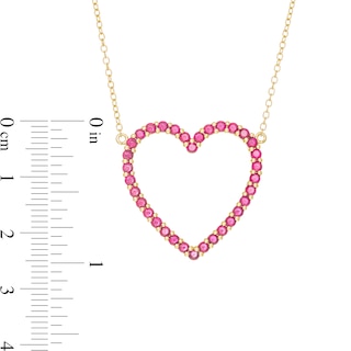 Lab-Created Ruby Heart Outline Necklace in Sterling Silver with 14K Gold Plate|Peoples Jewellers