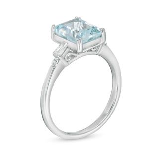 Emerald-Cut Aquamarine and 0.12 CT. T.W. Diamond Engagement Ring in 14K White Gold|Peoples Jewellers