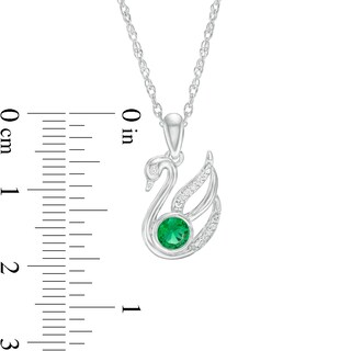 4.0mm Lab-Created Emerald and Diamond Accent Swan Pendant in Sterling Silver|Peoples Jewellers